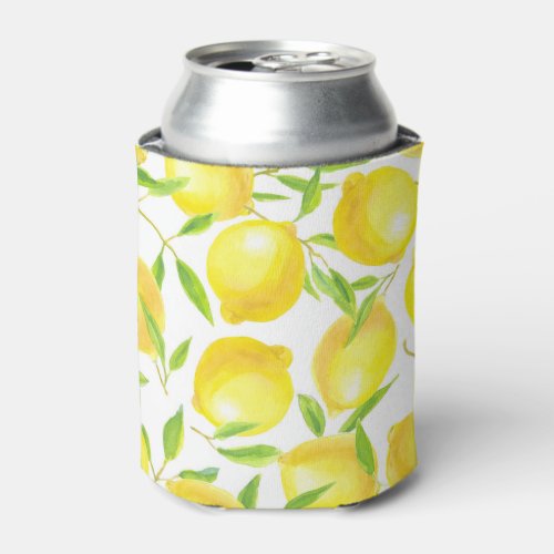 Lemons and leaves  pattern design can cooler