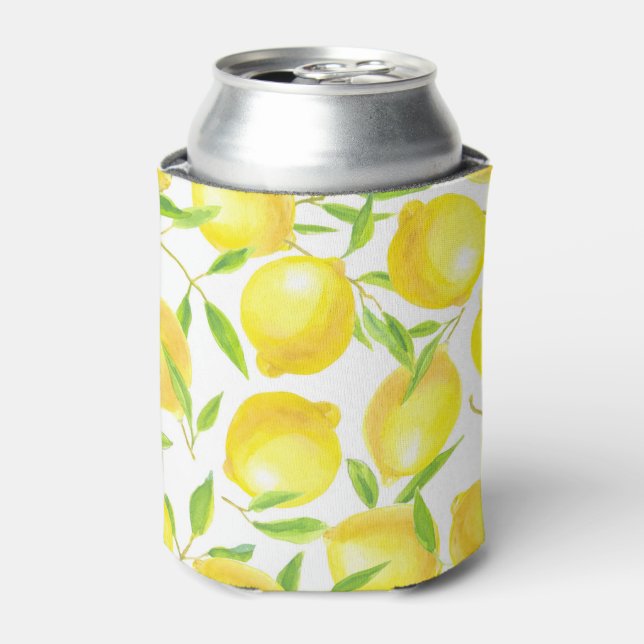 Lemons and leaves  pattern design can cooler (Can Front)