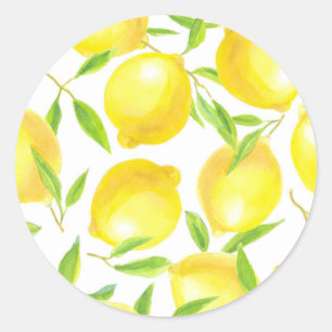 Lemons and leaves  pattern design classic round sticker