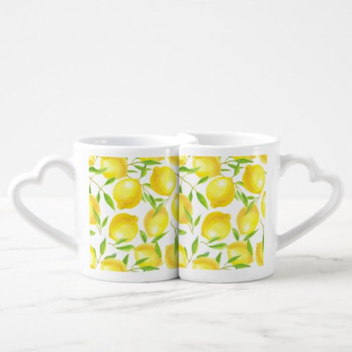 Lemons and leaves  pattern design coffee mug set