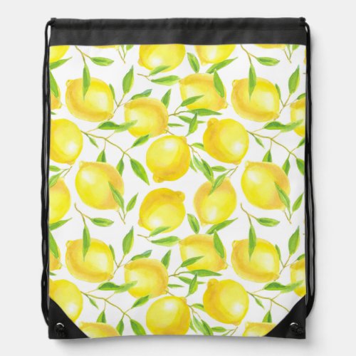 Lemons and leaves  pattern design drawstring bag