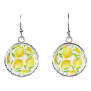 Lemons and leaves pattern design earrings