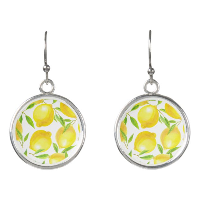 Lemons and leaves  pattern design earrings (Front)