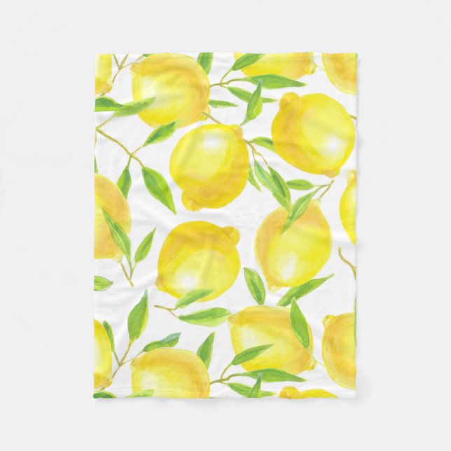 Lemons and leaves  pattern design fleece blanket (Front)