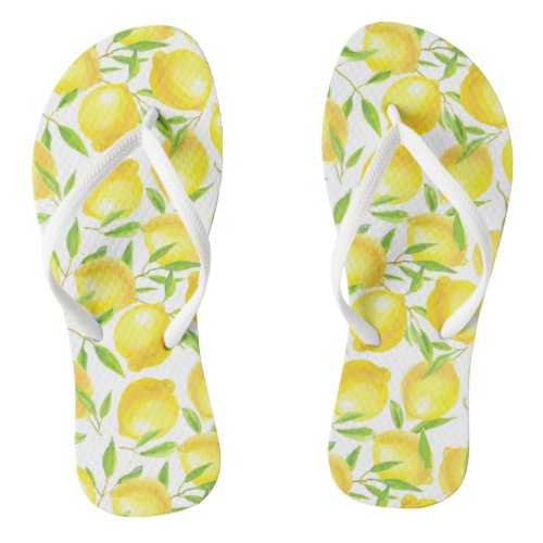 Lemons and leaves  pattern design flip flops