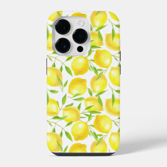 Lemons and leaves  pattern design iphone case (Back)