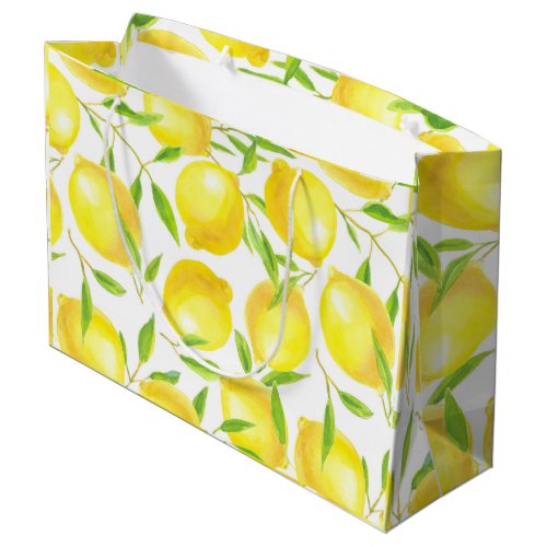 Lemons and leaves  pattern design large gift bag