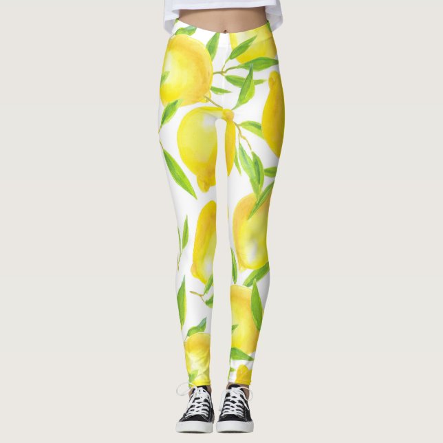 Lemons and leaves  pattern design leggings (Front)