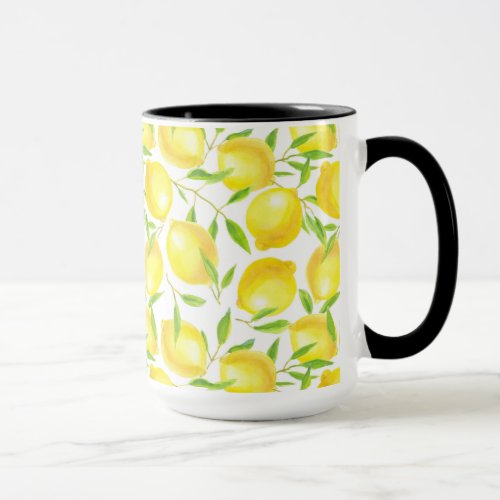 Lemons and leaves  pattern design mug