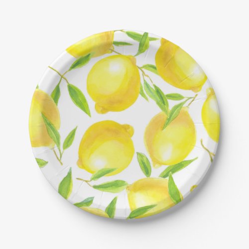 Lemons and leaves  pattern design paper plates