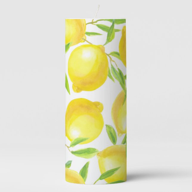 Lemons and leaves  pattern design pillar candle (Front)