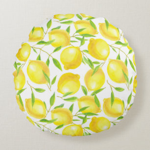 Lemons and leaves pattern design round pillow