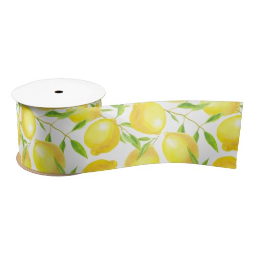 Lemons and leaves  pattern design satin ribbon