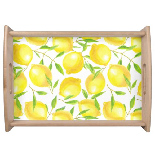 Lemons and leaves  pattern design serving tray