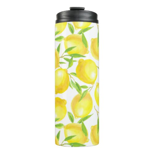 Lemons and leaves  pattern design thermal tumbler