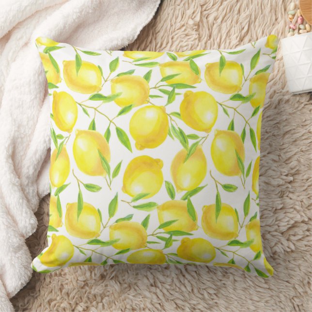 Lemons and leaves  pattern design throw pillow (Blanket)