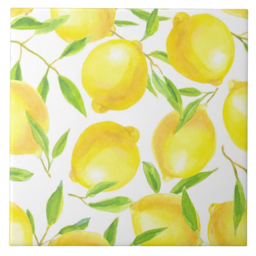 Lemons and leaves  pattern design tile