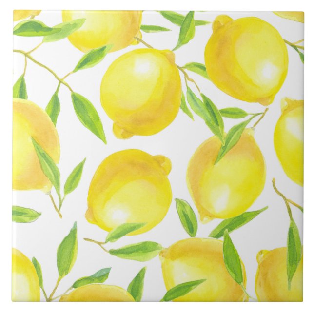 Lemons and leaves  pattern design tile (Front)