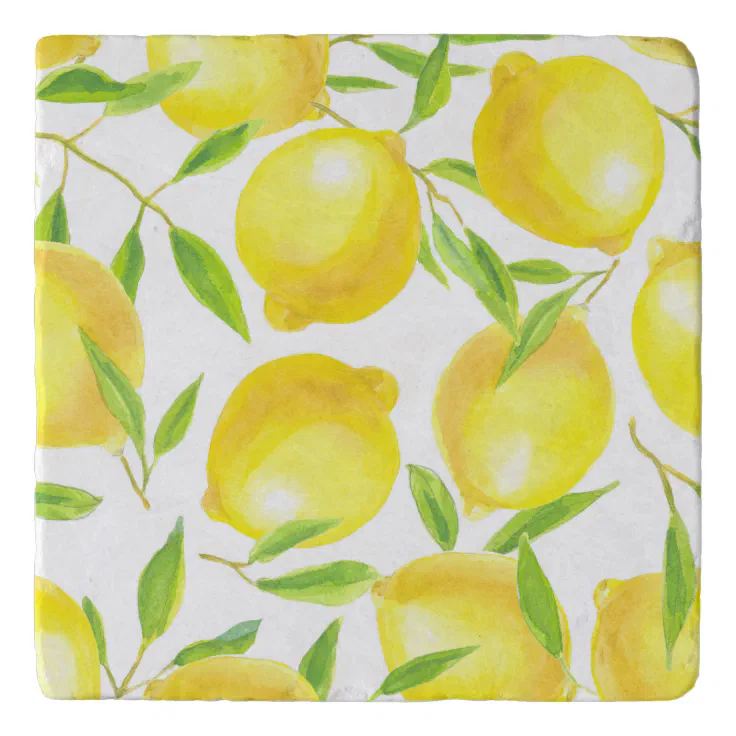 Lemons and leaves pattern design trivet | Zazzle