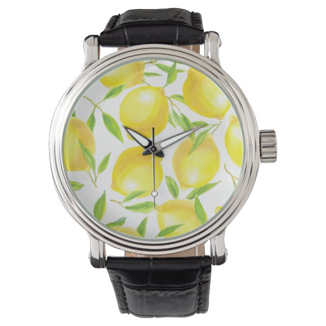 Lemons and leaves  pattern design watch (Front)