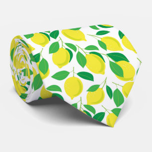 Lemons and leaves pattern neck tie