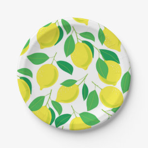 Lemons and leaves pattern paper plates