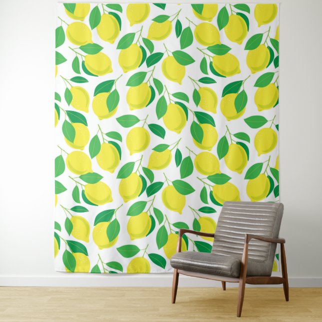 Lemons and leaves pattern tapestry (In Situ)