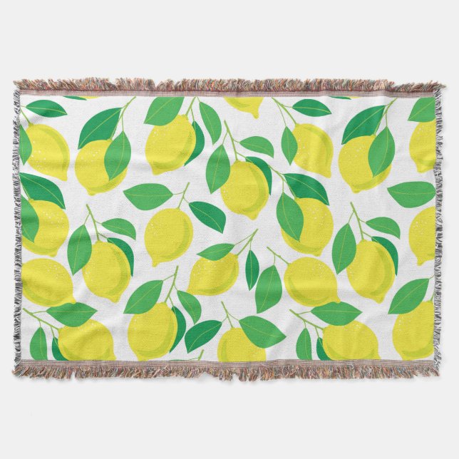 Lemons and leaves pattern throw blanket (Front)