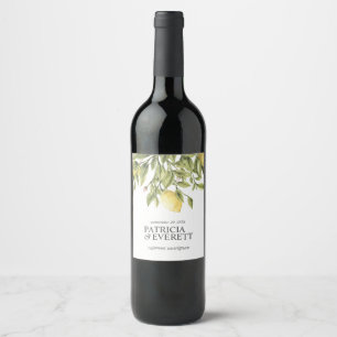 Lemons and leaves Personalized Yellow wedding Wine Label