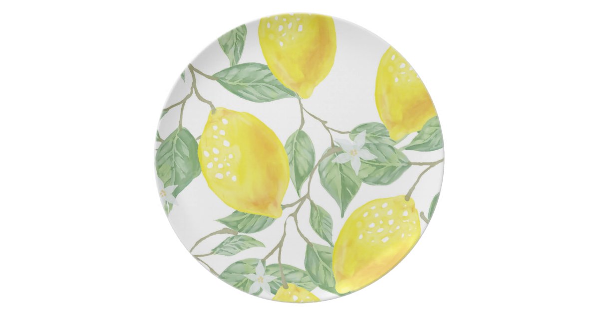 Lemons and Leaves Print Plate in Yellow and Green | Zazzle