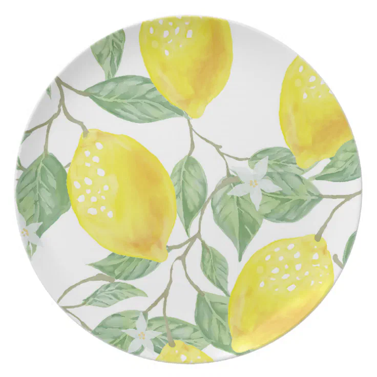 Lemons and Leaves Print Plate in Yellow and Green | Zazzle