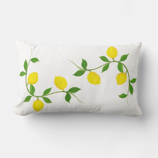 Lemons and Leaves reversible Lumbar Pillow (Front)