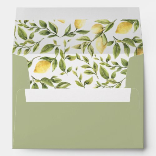 Lemons and LEAVES  Sage Green Wedding  Preprinted Envelope