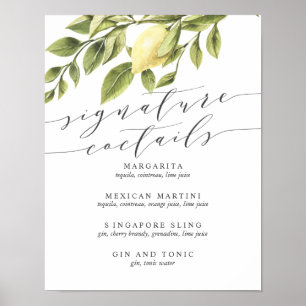 Lemons and Leaves Signature Cocktail Menu Sign