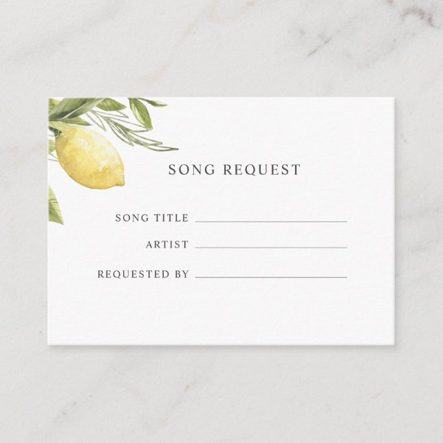 Lemons and leaves  Song Request wedding Enclosure Card (Front)