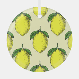Lemons and leaves: summer pattern. glass ornament
