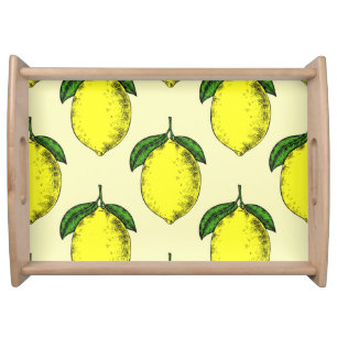 Lemons and leaves: summer pattern. serving tray