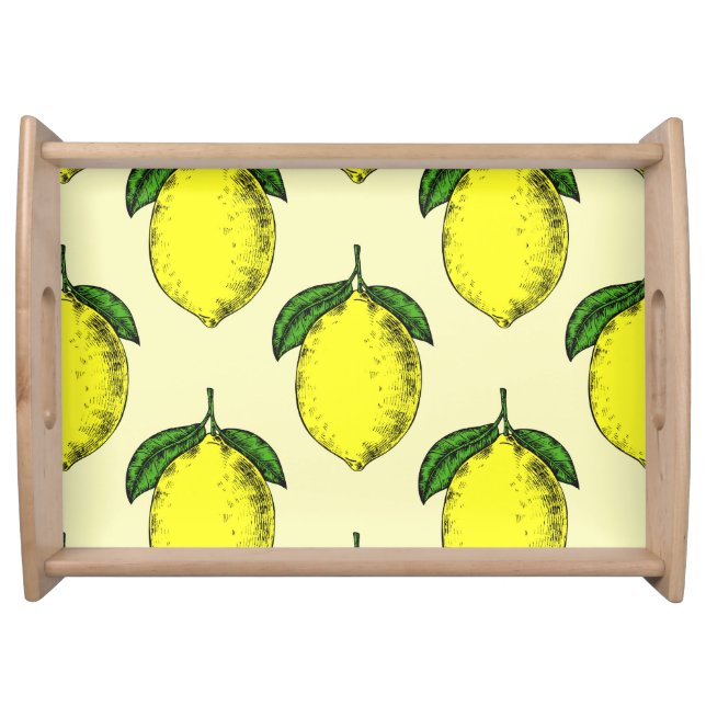 Lemons and leaves: summer pattern. serving tray (Front)