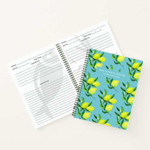 Lemons and Leaves  Turquoise Family Recipes Notebook