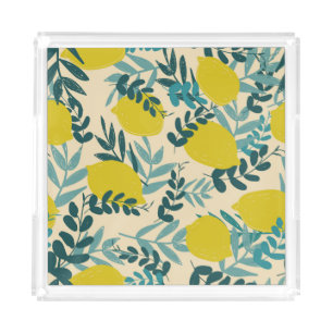Lemons and leaves, vintage background. acrylic tray