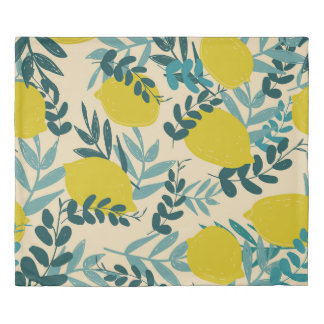 Lemons and leaves, vintage background. duvet cover