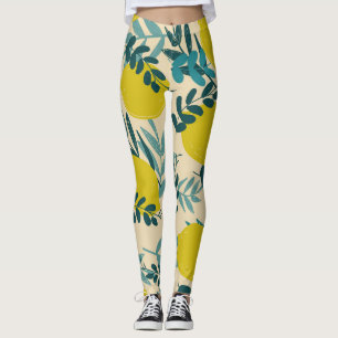 Lemons and leaves, vintage background. leggings