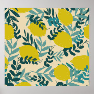 Lemons and leaves, vintage background. poster