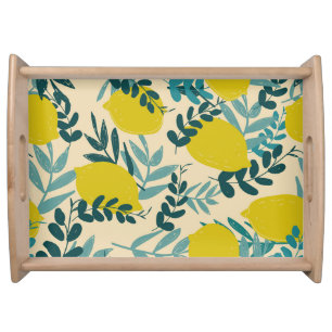 Lemons and leaves, vintage background. serving tray