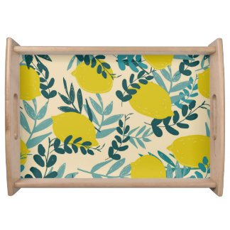 Lemons and leaves, vintage background. serving tray