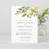 Lemons and leaves  watercolor botanical wedding invitation (Standing Front)
