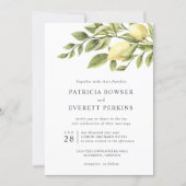 Lemons and leaves  watercolor botanical wedding invitation (Front)