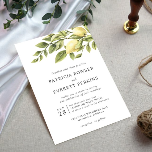 Lemons and leaves watercolor botanical wedding invitation (Creator Uploaded)