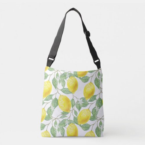 Lemons and Leaves Watercolor Crossbody Bag