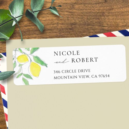 Lemons and Leaves Watercolor Return Address Label